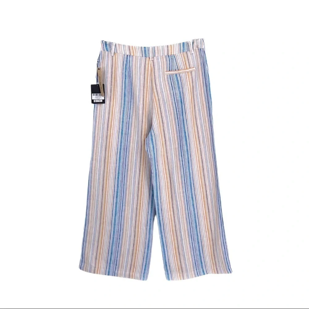 NWT REFORMATION Striped Wide Leg Linen Pants Sz 12
